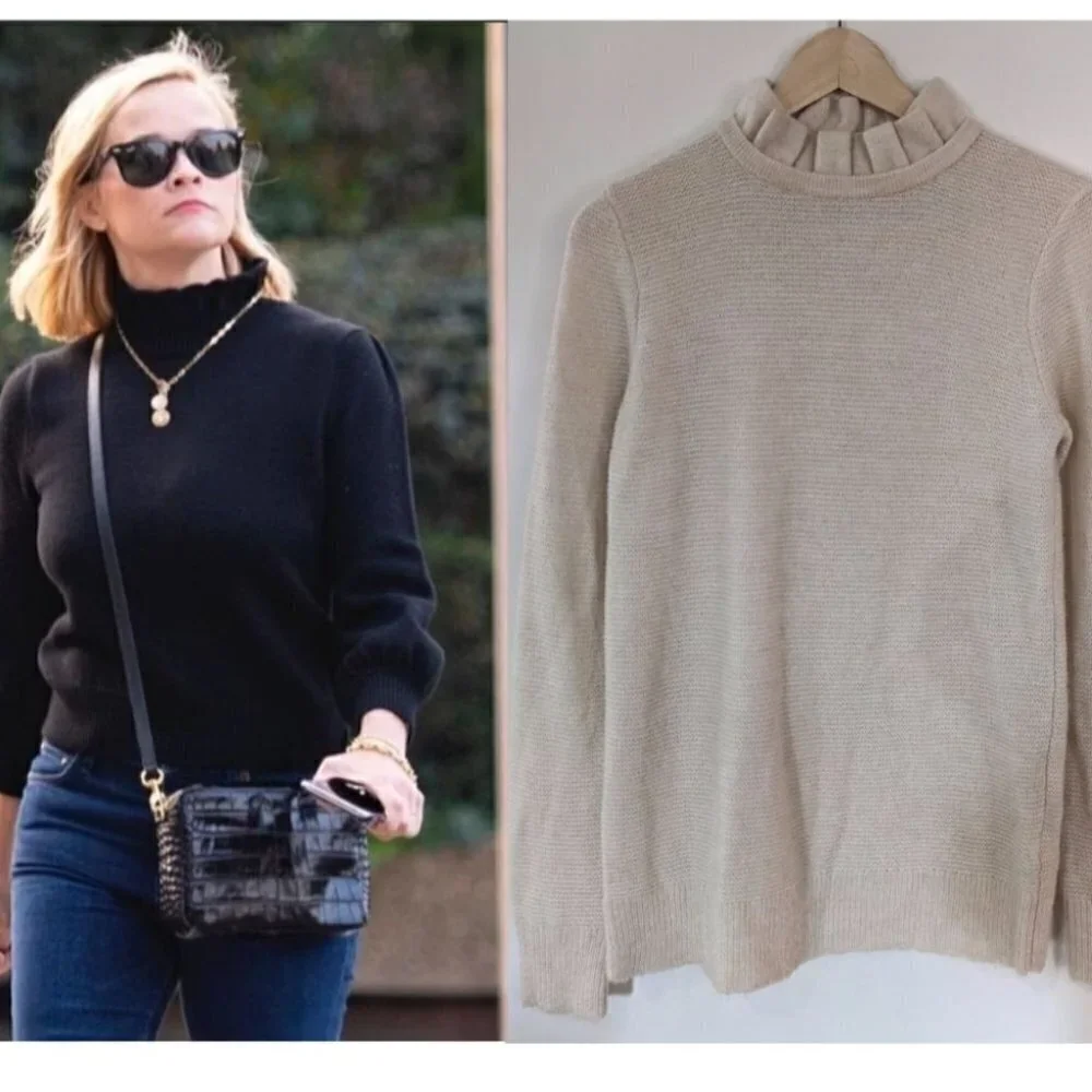 J Crew | Ruffle Neck Sweater in Cream - Picture 1 of 8